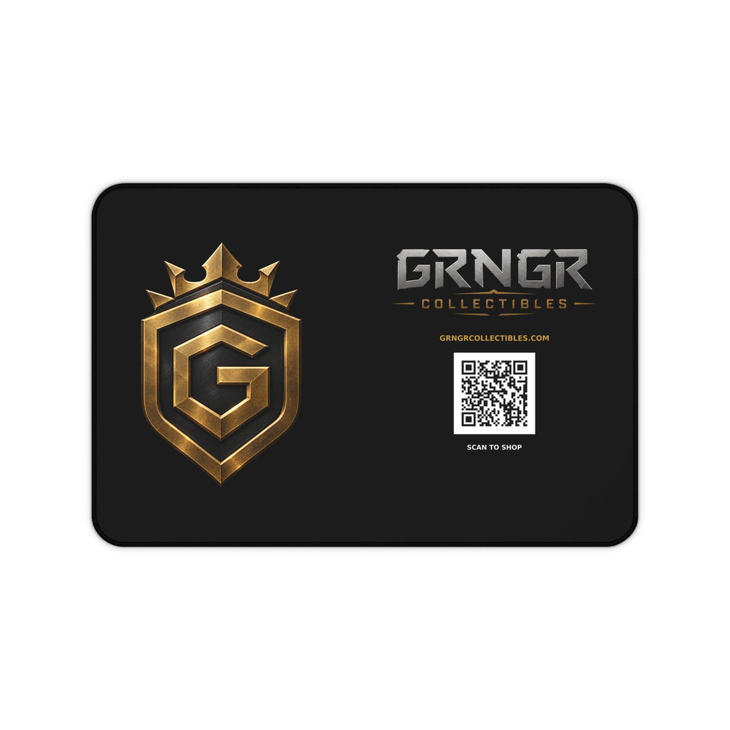 GRNGR Collectibles Gold Crest Desk Mat — Gaming/Office Mouse Pad with QR Logo