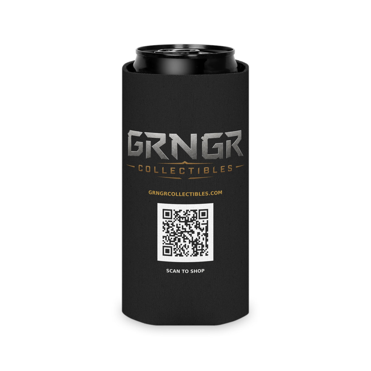 Black Can Cooler with Gold Crest – GRNGR Collectibles Logo QR