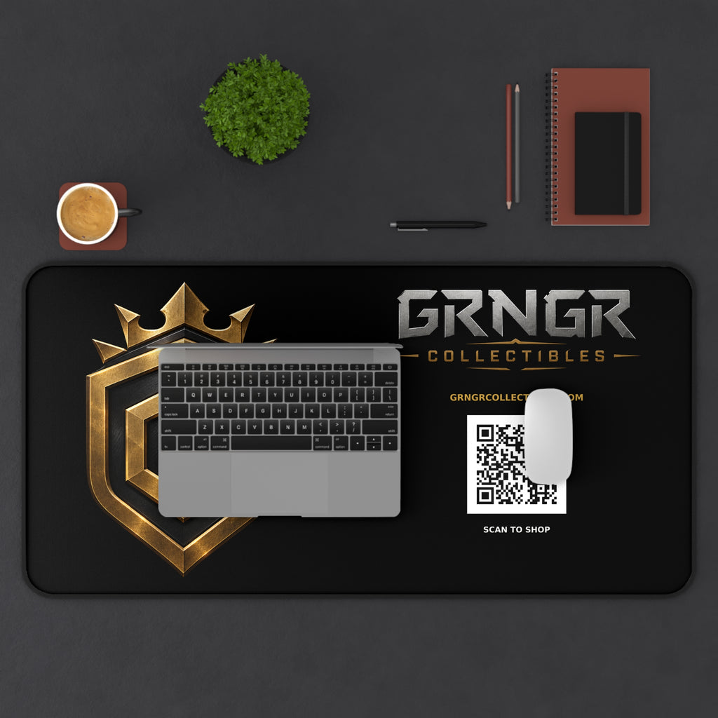 GRNGR Collectibles Gold Crest Desk Mat — Gaming/Office Mouse Pad with QR Logo