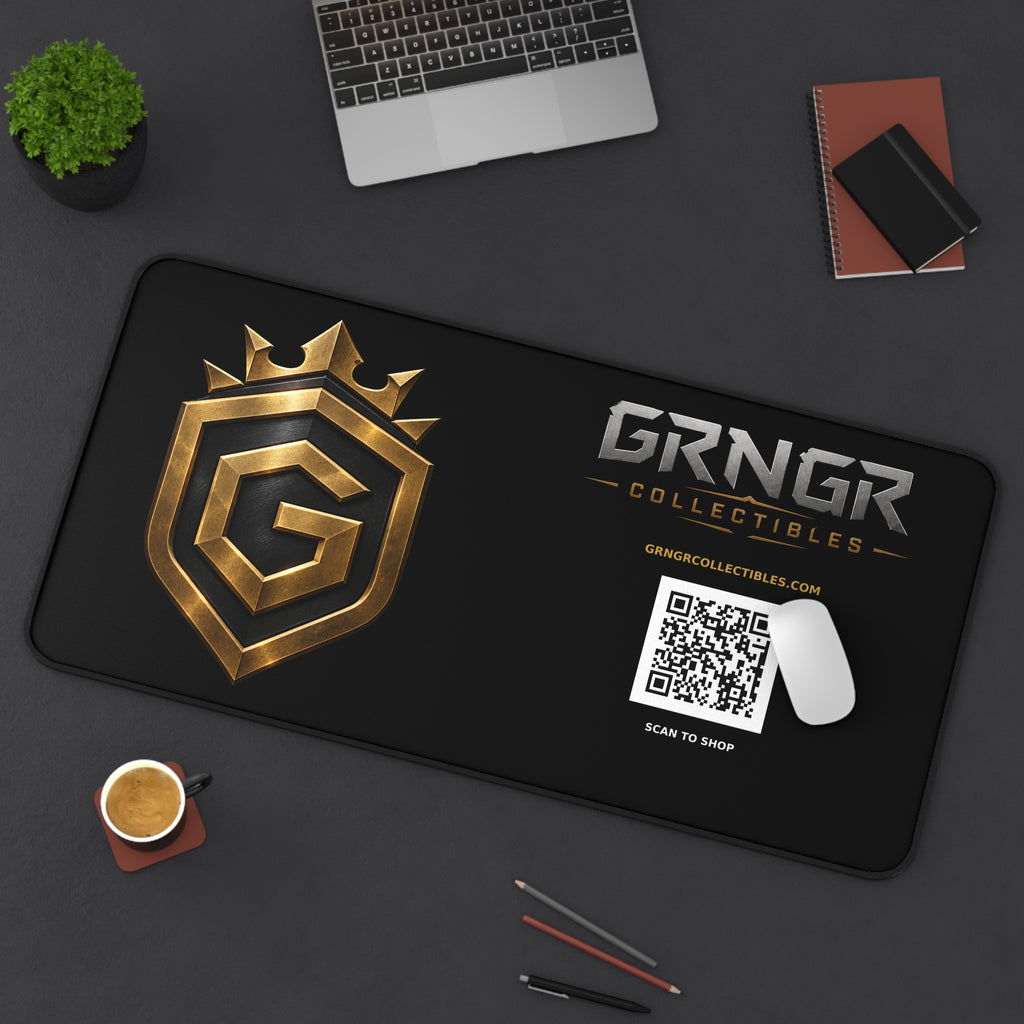 GRNGR Collectibles Gold Crest Desk Mat — Gaming/Office Mouse Pad with QR Logo