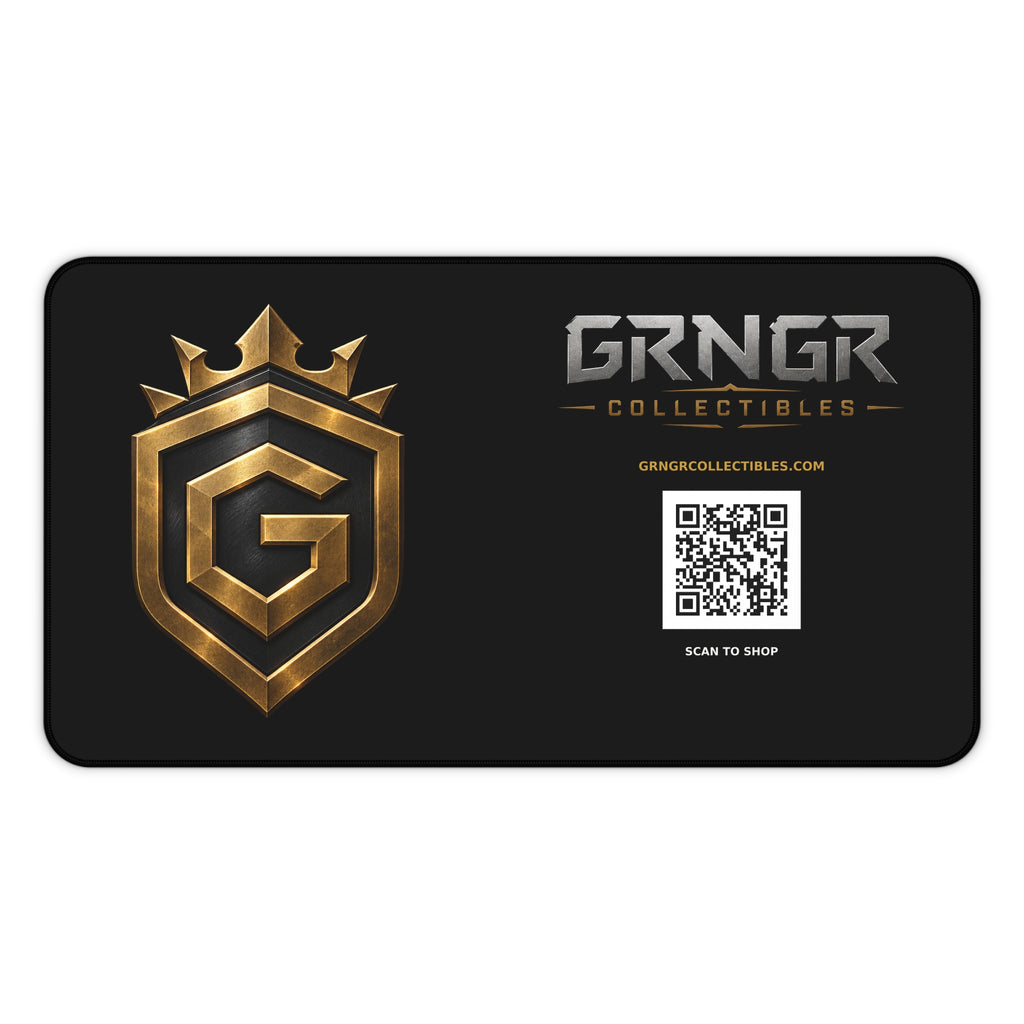 GRNGR Collectibles Gold Crest Desk Mat — Gaming/Office Mouse Pad with QR Logo