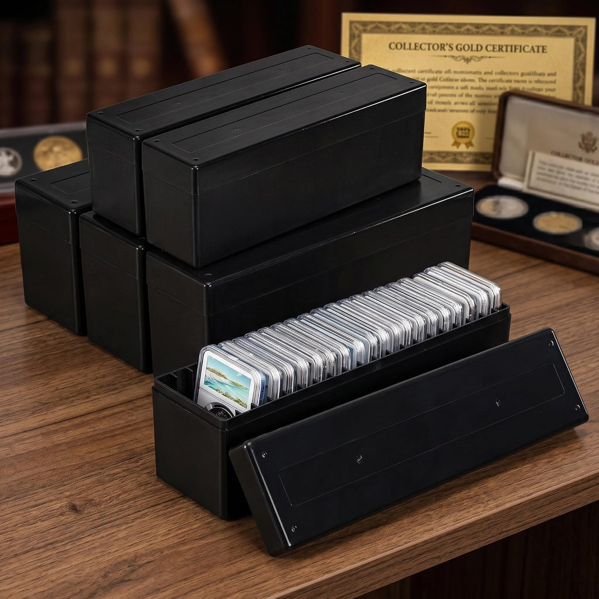Coin Slab Storage Box | 20 Slotted Plastic Coin Slab Holder Organizer Case for Graded Coins Storage