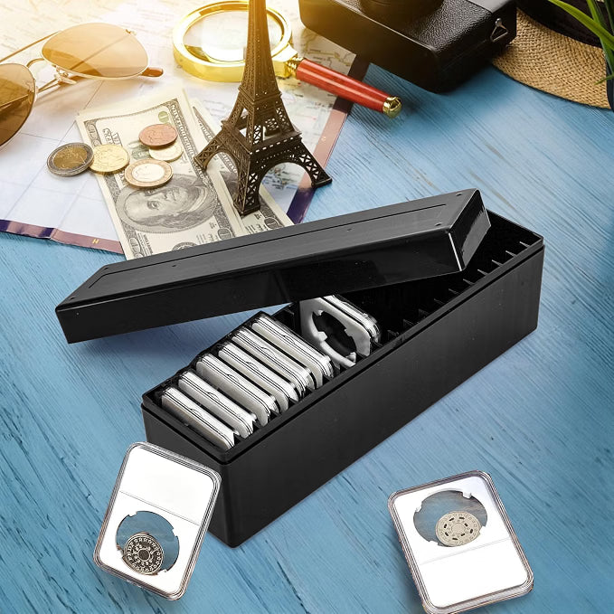 Coin Slab Storage Box | 20 Slotted Plastic Coin Slab Holder Organizer Case for Graded Coins Storage